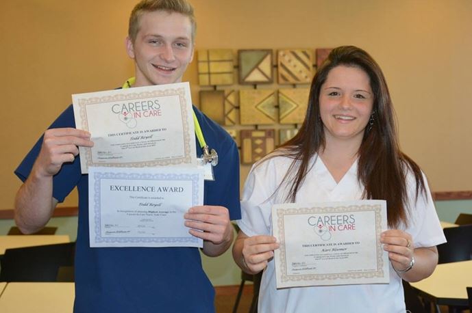 Students holding Careers in Care Excellence Awards